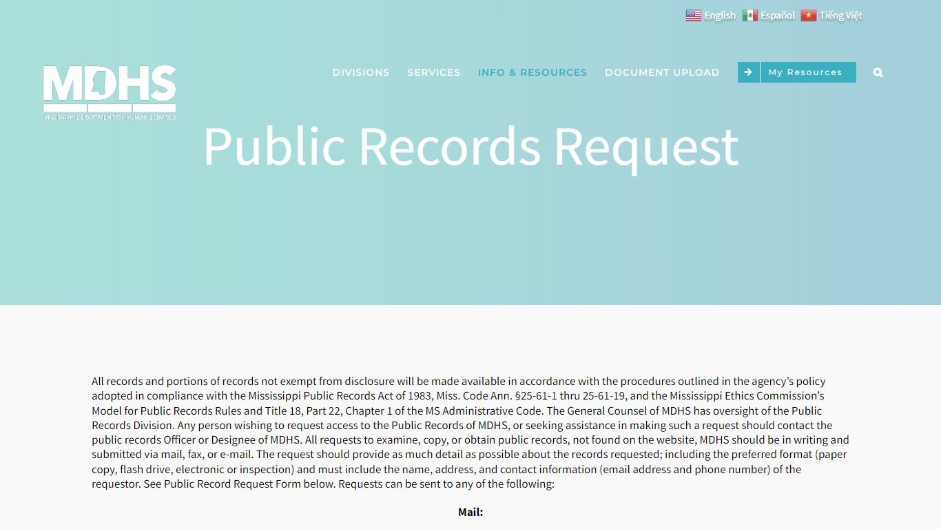 Public Records Request – Mississippi Department of Human ...